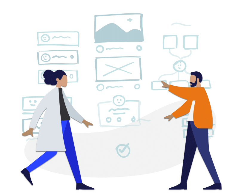 Behvavior Triggered Email Two Pros (Avatars) game planning a strategy for a web marketing project.